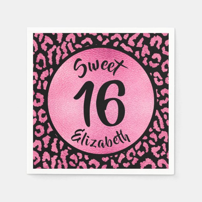 Girly Leopard Birthday Party Napkin (Front)