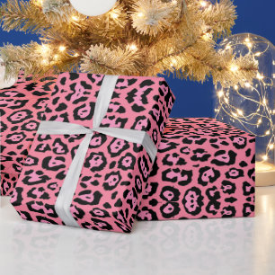 Girly leopard print animal pattern pink trendy wrapping paper