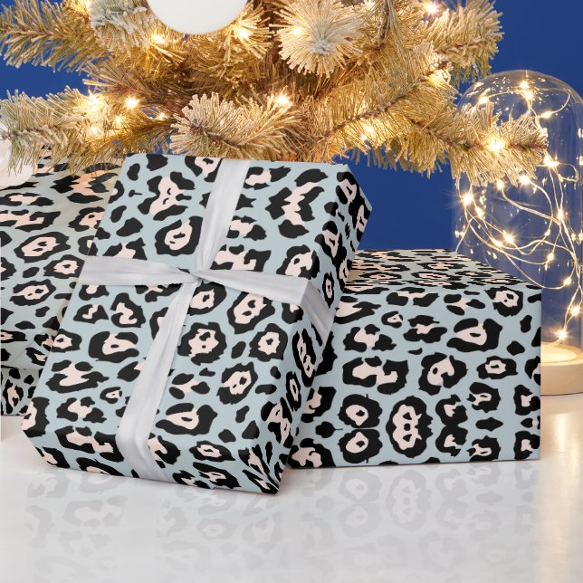 Girly leopard print blush pink dusty blue chic wrapping paper (Holidays)