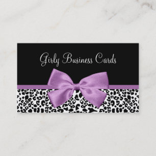 Girly Leopard Print Boutique Cute Light Purple Bow Business Card