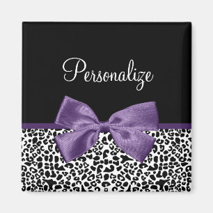 Girly Leopard Print Pretty Purple Ribbon With Name Magnet