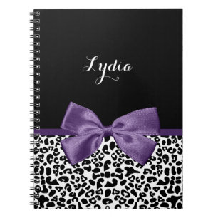 Girly Leopard Print Pretty Purple Ribbon With Name Notebook