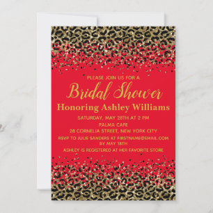 Girly Leopard Red & Gold Customized Bridal Shower Invitation