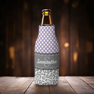 Girly Leopard Spot Print Pattern Custom Monograms Bottle Cooler
