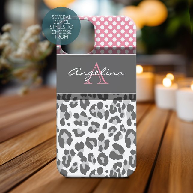 Girly Leopard Spot Print Pattern Custom Monograms Case-Mate iPhone Case (Personalized Phone Case with Monogram)