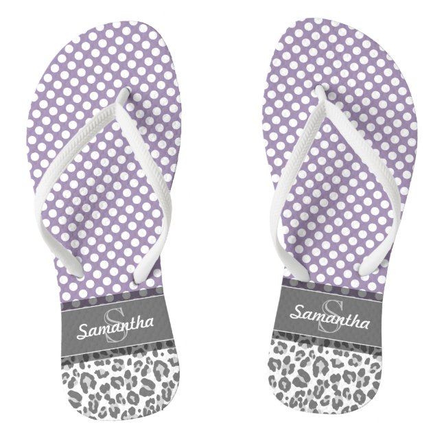 Girly Leopard Spot Print Pattern Custom Monograms Thongs (Footbed)