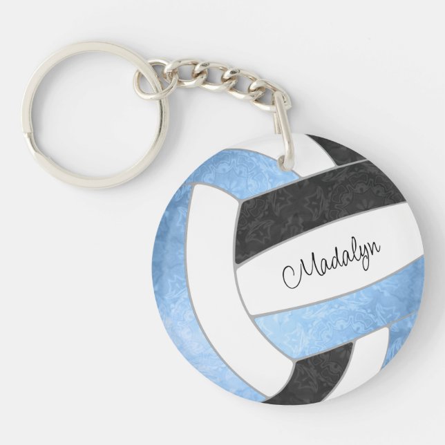 girly light blue black keepsake gifts volleyball key ring (Front)