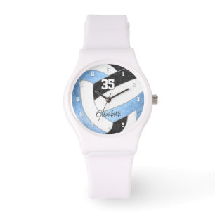 girly light blue black personalised volleyball watch