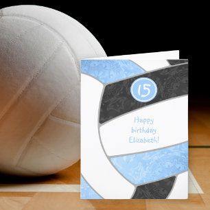 girly light blue black volleyball birthday card