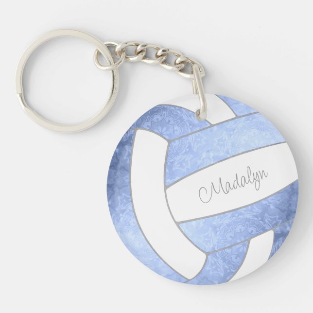 girly light blue volleyball personalised key ring (Front)