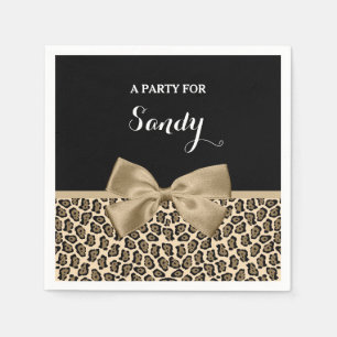 Girly Light Brown Jaguar Cute Brown Bow With Name Napkin