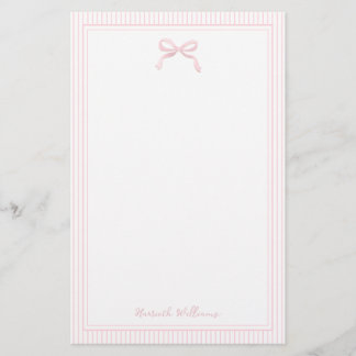 Girly Light Pink Bow and Stripes Border Stationery