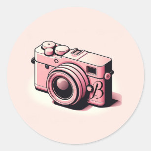 Girly Light Pink Camera Photography Personalised Classic Round Sticker