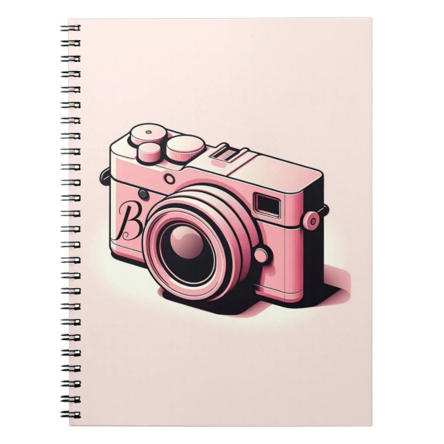 Girly Light Pink Camera Photography Personalised Notebook (Front)