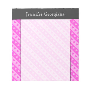 Girly Light Pink & Dark Pink Heart Stripes Pattern Notepad