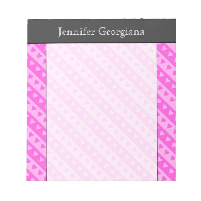 Girly Light Pink & Dark Pink Heart Stripes Pattern Notepad (Front)