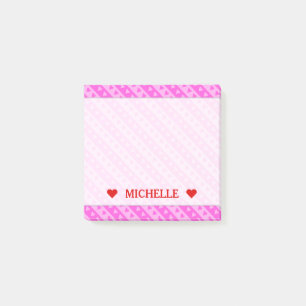 Girly Light Pink & Dark Pink Heart Stripes Pattern Post-it Notes