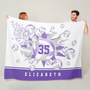 girly lilac grey volleyballs and stars fleece blanket