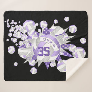 girly lilac grey volleyballs and stars sherpa blanket