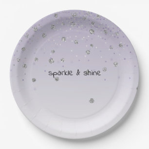 Girly Lilac Purple Confetti Glam Silver Sparkle Paper Plate