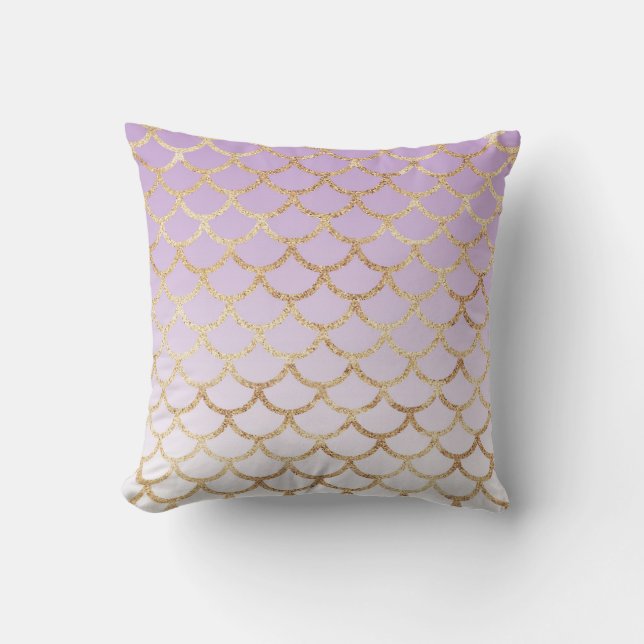 Girly Lilac Purple Gold Mermaid Glitter Sparkles Cushion (Front)