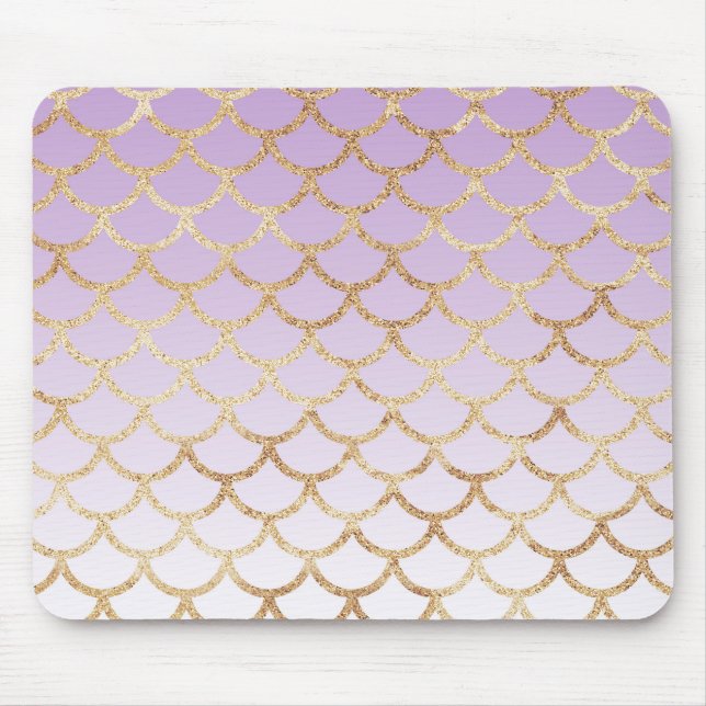 Girly Lilac Purple Gold Mermaid Glitter Sparkles Mouse Pad (Front)