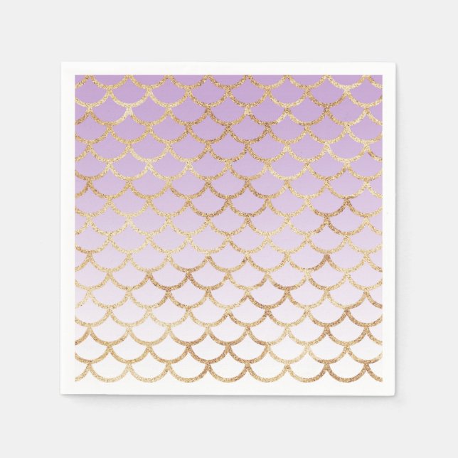 Girly Lilac Purple Gold Mermaid Glitter Sparkles Napkin (Front)