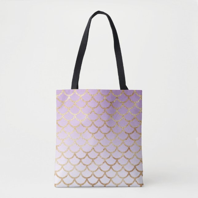 Girly Lilac Purple Gold Mermaid Glitter Sparkles Tote Bag (Front)