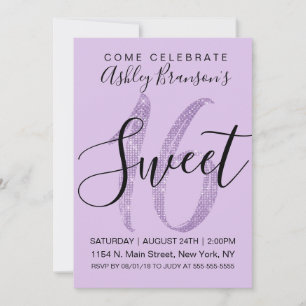 Girly Lilac Purple Sequin Glitter Sweet 16 Invitation