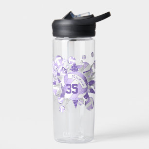 girly lilac purple white volleyballs and stars water bottle