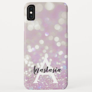 Girly Lilac Shimmer Glitter Sparkles Monogram Name Case-Mate iPhone Case