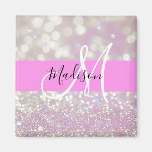 Girly Lilac Shimmer Glitter Sparkles Monogram Name Magnet