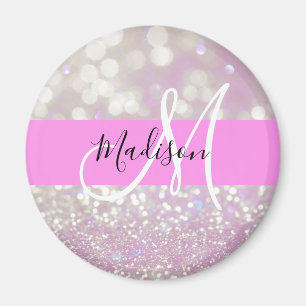 Girly Lilac Shimmer Glitter Sparkles Monogram Name Magnet