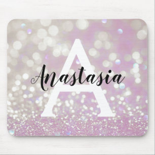 Girly Lilac Shimmer Glitter Sparkles Monogram Name Mouse Pad
