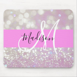 Girly Lilac Shimmer Glitter Sparkles Monogram Name Mouse Pad