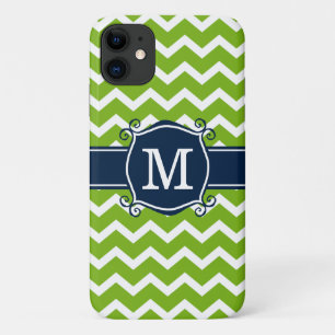 Girly Lime Chevron Navy Custom Monogram iPhone 11 Case