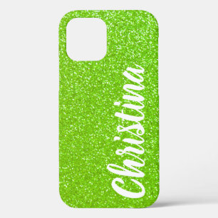 Girly Lime Green Glitter Name Personalised iPhone 12 Case