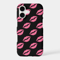 Girly Lips Hot Pink And Black Kiss Pattern