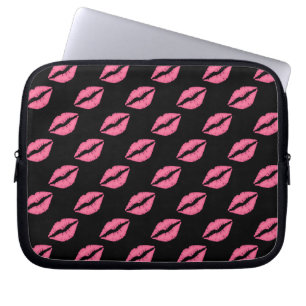 Girly Lips Hot Pink And Black  Kiss Pattern Laptop Sleeve