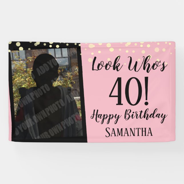 Girly Look Who's 40 Confetti Birthday Banner (Horizontal)