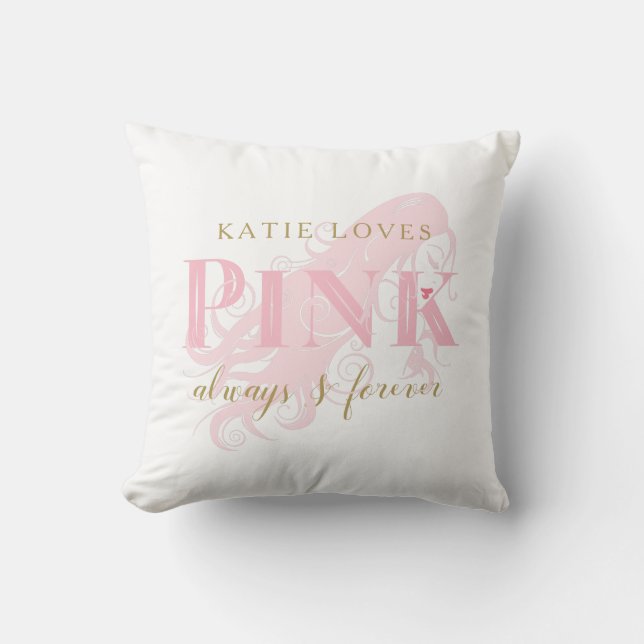 Girly Love Pink Forever Woman Silhouette and Name Cushion (Front)