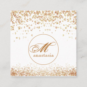 Girly Luxury Golden Brownish Glitter Beauty Salon Square Business Card