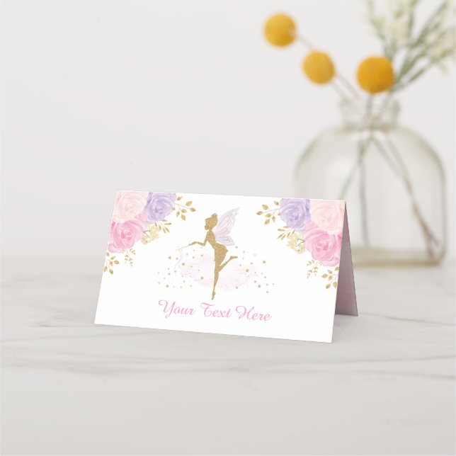 Girly Magical Garden Fairy Birthday Baby Shower Place Card (Front)