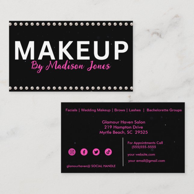 Girly Makeup Artist Black White Business Cards (Front/Back)