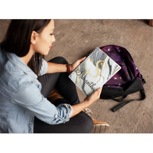 Girly Marble  Gold Grey & White Chic Notebook