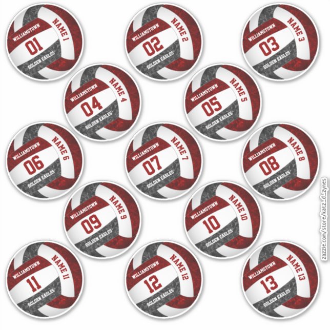 girly maroon black volleyball player names set 13 (Front)