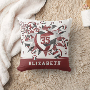 girly maroon black volleyballs stars athlete name cushion