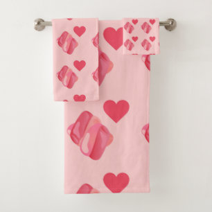 Girly Marshmallows Pink Hearts Candy Lover Bath Towel Set