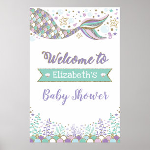 Girly Mermaid Baby Shower Beach Sea Welcome Poster