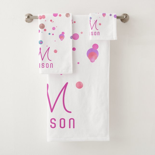 Girly Mermaid Glitter & Foil Confetti Monogram Bath Towel Set (Insitu)